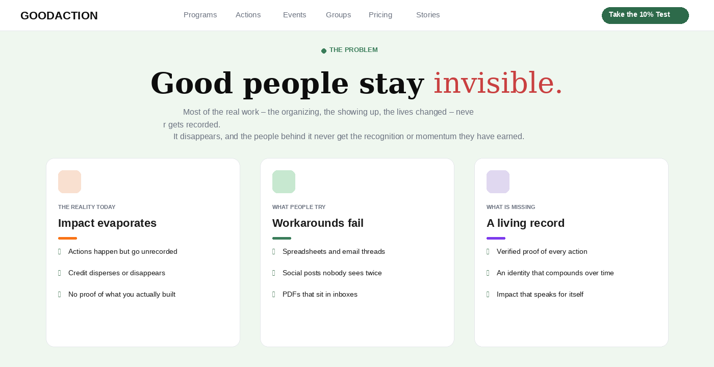 GoodAction - The problem: Good people stay invisible