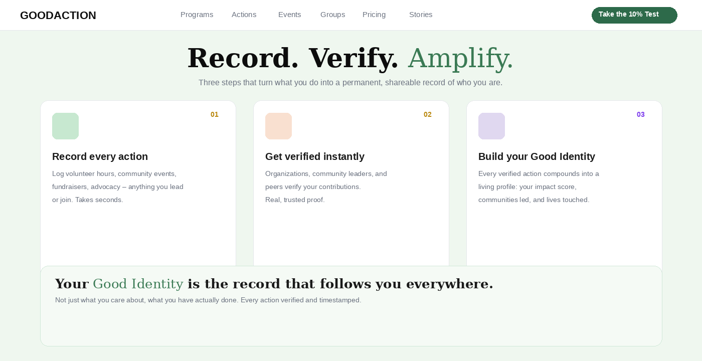 GoodAction platform - Record, Verify, Amplify