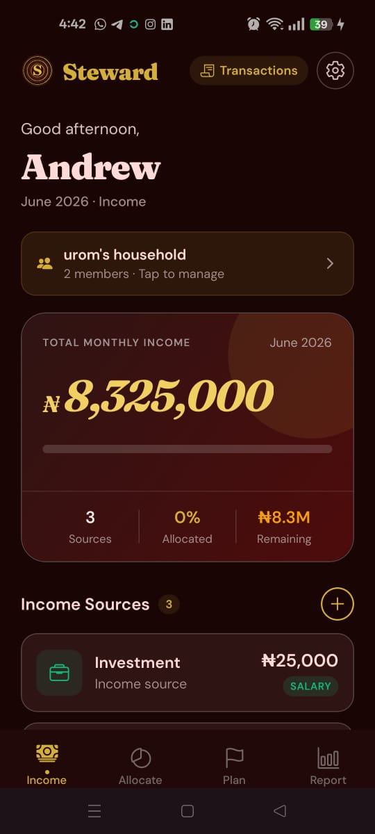 Steward - Income dashboard ₦8.3M